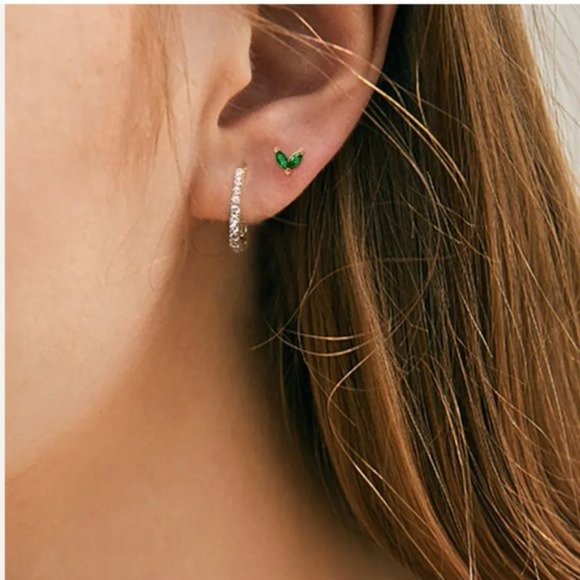 Perfect SIMPLE Dainty Rectangular Pave Huggies High Quality Sterling Silver Gold - Picture 2 of 9